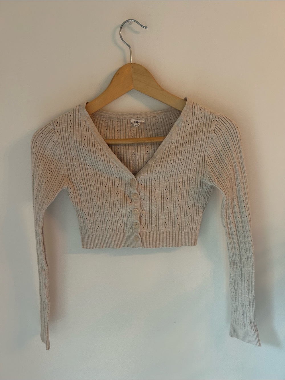 Garage Cropped V-Neck Button Cardigan - Beige